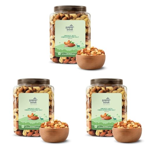 Image of Paper Boat Premium Smoked and Roasted Nuts with Himalayan Pink Salt, Almonds & Cashews Mix, Reusable Dry Fruit Jar 1kg (Pack of 3)