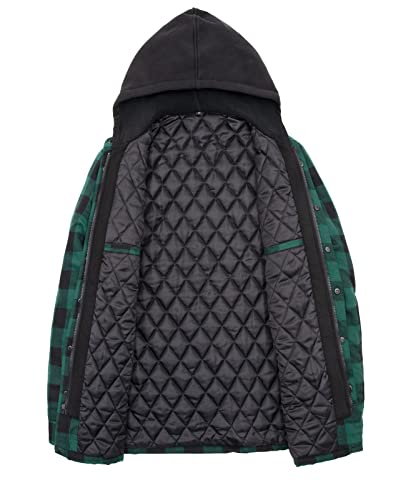 Image of ZENTHACE Men's Quilted Lined Hooded Plaid Jacket,Zipper & Snap Closure