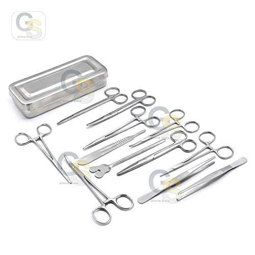 G.S Set of 13 Pieces Basic Surgi Forceps Scissors Needle Holder Kit Stainless Steel Box Instruments DS-1290 Best Quality
