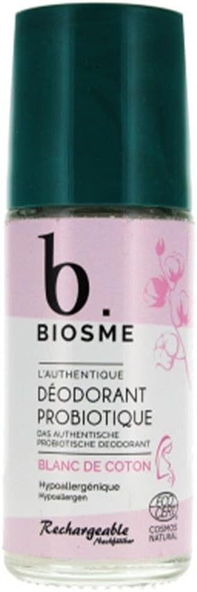 Biosme Natural Deodorant daydry probiotics Blanc de coton | 100% Certified for Pregnant Women | Aluminium & Cruelty free| Men and women | Roll-on 1.69oz Blanc de Coton