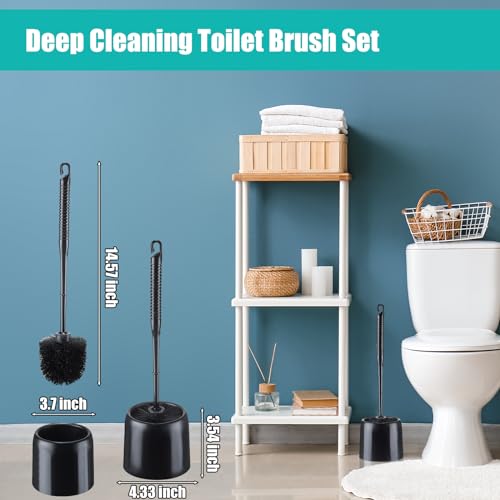 Image of Roshtia 1 Set Toilet Brush and Holder Set for Bathroom Toilet Bowl Brush Scrubber with Caddy for Deep Cleaning, 14.57 Height (Black)