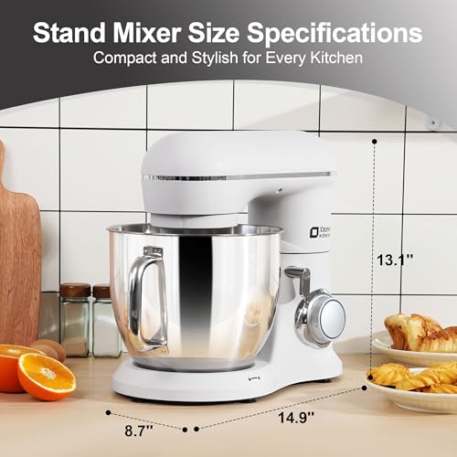 Image of Kitchen in the box 7QT 900W 10-Speed Stand Mixer, Tilt-Head Kitchen Electric Mixer with Dough Hook, Whisk & Flat Beater(Frost White)