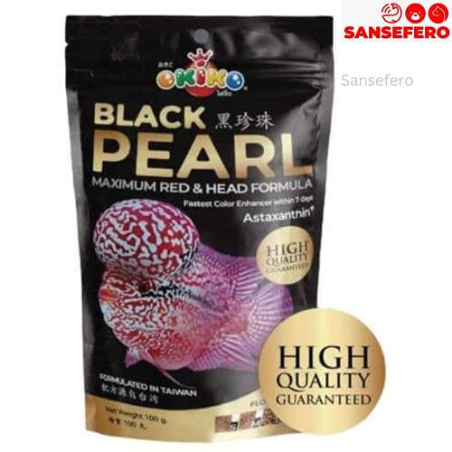 Image of SANSEFERO Black Pearl Flowerhorn Fish Food | Specialized Head Booster Formula | Enhances Head Growth, Vibrancy, and Overall Health for Flowerhorn Fish (100 Grams)