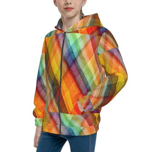Abstract Watercolors Tartan Kid Hoodies Boys Zip Up Sweatshirts Girls Pullover with Pocket