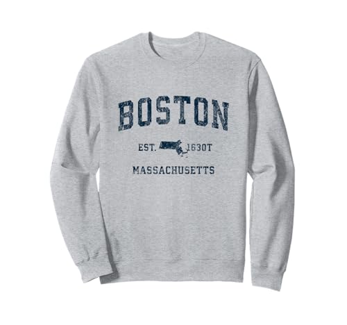 Boston Massachusetts MA Vintage Sports Design Navy Print Sweatshirt