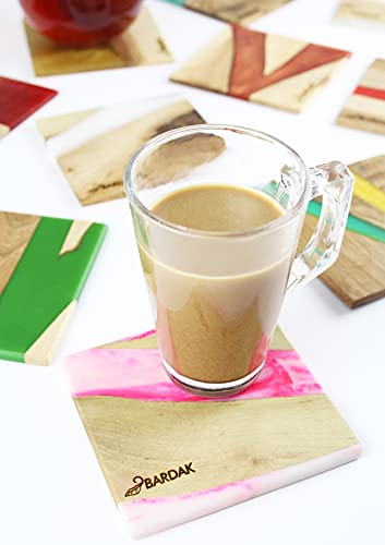 Handmade Modern Wooden Coaster (Set Of 8) For Drinks, Individual Square Wood Plates For Appetizers Or Deserts, Easy Cleaning & No Stains (Pink And White) #TOP3