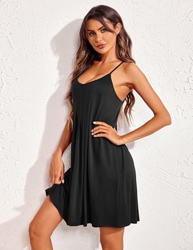 Image of Ekouaer Chemise Nightgowns for Women Sleeveless Sleep Shirts Spaghetti Strap Racerback Nighty Pleated Nightshirt S-2XL