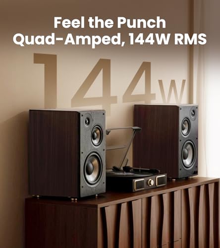Image of Edifier R2750DB MKII Powered Bookshelf Speakers, 144W 3-Way Active Speakers with Sub Out, Hi-Res Audio, Bluetooth 6.0 with LDAC, HDMI /Optical /Coaxial for Turntable, PC, TV, Home Audio - Walnut