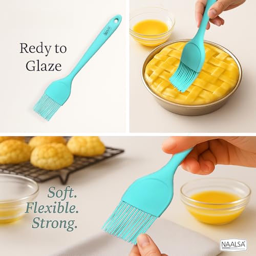 Image of NAALSA GLENZ 2Pc Set Silicone Spatula and Oil Brush Heat Resistant (1PC Spatula & 1PC Oil Brush), Food Grade, Non-Stick for Cooking & Baking, Pastry Brush for Dosa Tawa & Grilling (2pc Combo)