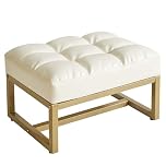 Aibiju Small Footstool Ottoman, Rectangle Faux Leather Footstool with Gold Metal Frame, Change Shoes Stool for Living Room, Bedroom, Entryway Office, White YD-JD139W