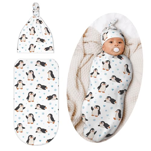 Image of Swaddling Blanket for Baby, Sleeping Sacks, Unisex Baby Stuff with Hat, Penguin