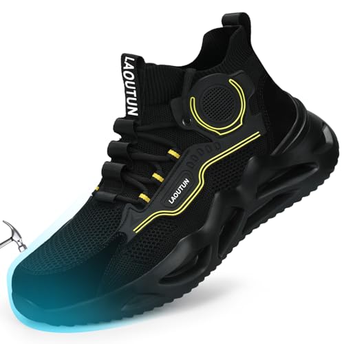 Image of LAoutun Steel Toe Shoes for Men Work Shoes Safety Sneakers Comfortable Lightweight Puncture Proof Slip on Indestructible Construction Work Shoes