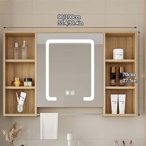 Wall Mounted Bathroom Mirror Cabinet with Large Storage, High-Definition Reflective Surface, Versatile Design for Any Space (Gray, 80x70cm / 34.5x27.5in)