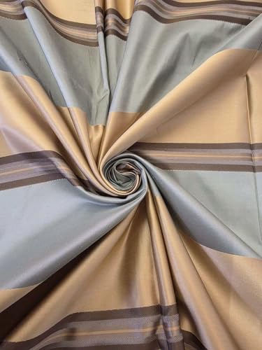 Taffetas de soie à rayures SNSTAFS1 bleu ardoise et taupe pour haute couture