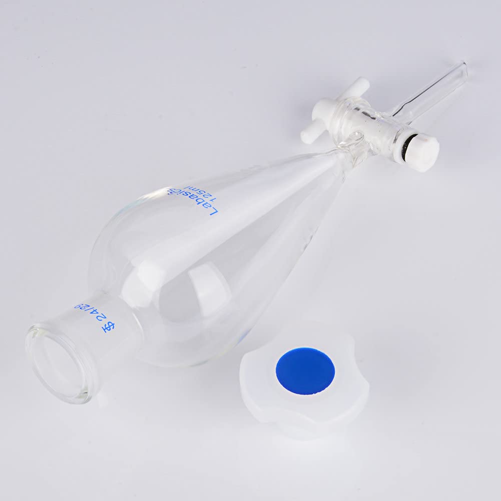 Labasics Borosilikatglas 125 ml Schwerwandiger konischer Scheidetrichter mit 24/29 Gelenken und PTFE Absperrhahn