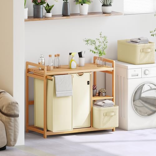 Meuble de rangement linge 140l avec structure noble en bambou - 7