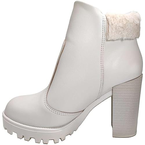 Bota Beira Rio Estilo Fashion Napa Berlim/Pelo Almere Salto Médio, Branco,Off, 35