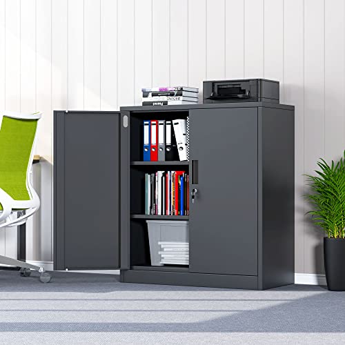 Jinkur Metal Storage Cabinet With Locking Doors And 2 Adjustable Shelves, Small Lockable Steel Storage Cabinets For Home Office Garage Kitchen Pantry (Black) #TOP3