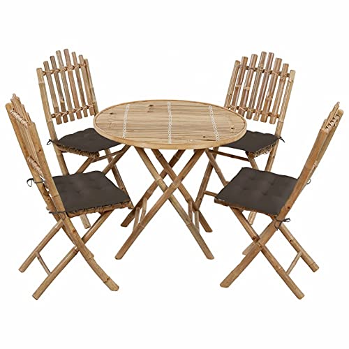 Xichuzi Juego de Comedor de jardín Plegable con Cojines 5 Piezas bambú, Conjunto Mesa Y Sillas Jardin, Mesa Terraza Exterior Y Sillas, Conjunto Terraza, Muebles Jardin Exterior - 3063983