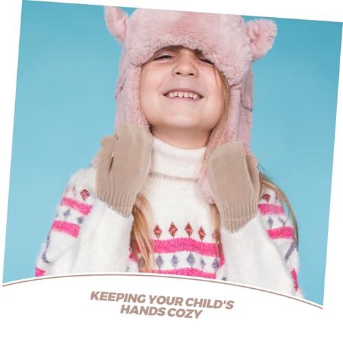 Knitted Toddler Winter Gloves for Boys and Girls Soft Warm Mittens in Light Brown for Cold Weather Protection Stretchy Fit3