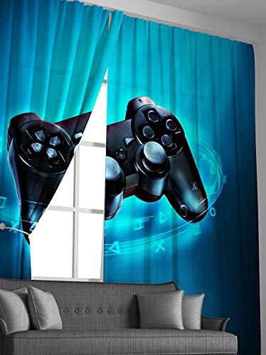 Loussiesd Boys Gaming Curtain Teens Gamer Window Drapes Black Blue Video Game Window Treatments for Kids Children Room Modern Game Controller Window Curtains W66*L72 - Image 4
