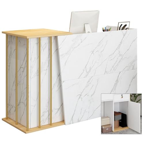 XNKLPY Mesa de Oficina Mostradores para Tiendas o Recepción Mueble Mostrador Recepcion Pequeño con 2 Cajonera y 4 Espacios de Almacenamiento Alta Capacidad, para Vestíbulos de Empresas