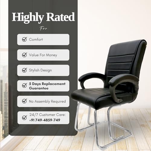 Image of activa Executive Office Visitor Chair | Ergonomic Relax Chair for Study, Home, Reception| Comfortable Cushioned Seat Back, Double Pipe Frame with Arm Rest Guest Seating (1, Black, Regal)