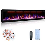 Oxhark Flame Elektrischer Kamin, schmaler Einbaukamin mit Fernbedienung, mehrfarbige Flammeneffekte mit realistischen Holzscheiten, Thermostat mit Timer, 750/1500 W, 188 cm, Schwarz