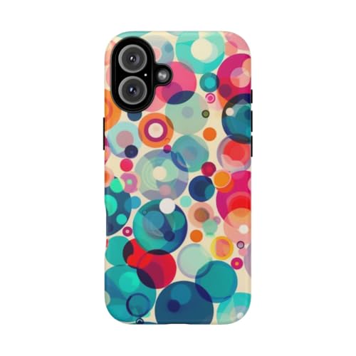 Coque iPhone 16 Plus rigide mate multicolore à motif cercles colorés