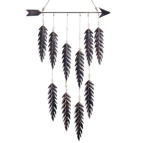 DECORKEY Metal Feather& Arrow Wall Decor, Native American Indian Style Decorations Indoor And Outdoor, Arrow & Feather Western Wall Art, Wind Chime Pendants,Gift, American Indian Decoration (Bronze)