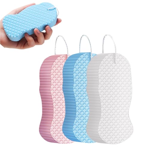 Exfoliating Bath Sponge, Super Soft Bath Sponges for Shower, 2025 Magic Exfoliating Sponge Dead Skin Remover for Body, Reusable Soft Scrubber Sponges for Women (Pink+Blue+White) -  SROCOPT