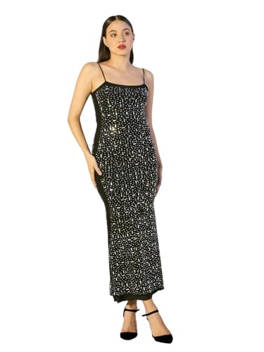 Image of SHOWOFFFF Women Embellished Bodycon Party Dress | Round Neck Sleeveless Nylon Dress for Womens | Maxi Dress for Women's