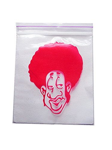 100 5CM X 5CM RESEALABLE Clear Baggies with RED Afro Man Design