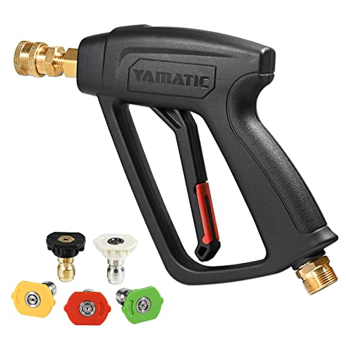 Yamatic High Pressure Washer Short Gun With M22-14Mm Inlet, Power Washer Spray Handle With 5 Spray Nozzle Tips, Replacement For Ryobi, Simpson, Craftsman And More, 4000 Psi #TOP22