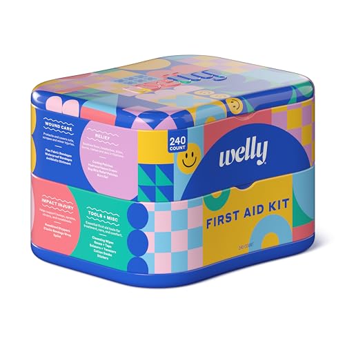Welly Comprehensive First Aid Kit - FSA Eligible - Adhesive Bandages Tape and Non-Stick Pads Butterfly Strips Cleansing Wipes Ointments Gauze and More - 240 Pieces