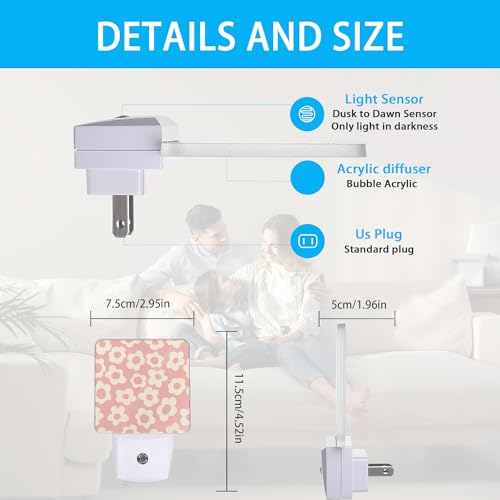 Image of Night Lights Plug into Wall Vintage Groovy Flowers Night Lights Dusk to Dawn Sensor Led Lamp for Women Men,Led Lights for Stairway /Hallway /Bedroom,0.5W