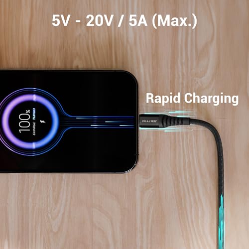 Image of ZEBRONICS TT100 Type C - Type C Cable, 100 Watts PD, Rapid Charging, Charge & Sync, 1.5 Meter, Compatible with iPhone 15 | Samsung | OnePlus | Xiaomi | Realme | Oppo