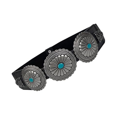 Aesthetic Belt Carved Oval Buckle Belt For Dress Turquoises Waistband Women Western Vintage Waist Cincher Elegant