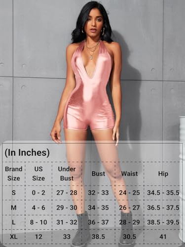 Image of EHSUYAB Sexy Metallic Bodycon Romper, Tie Halter, One Piece Backless Club Outfit