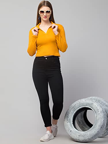Image of Ribbed Polo Collar Full Sleeves Tops for Women
