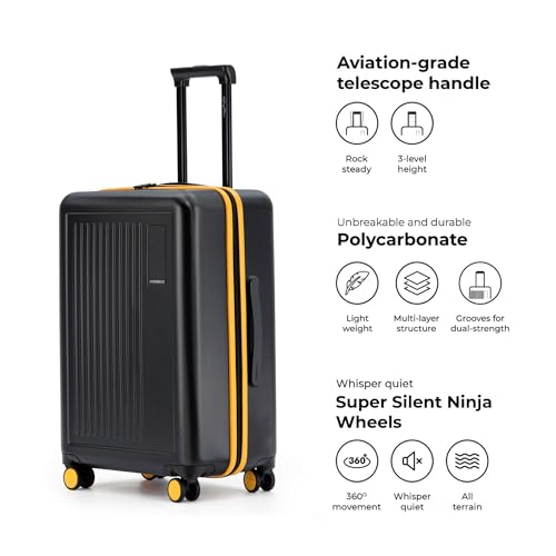 Image of MOKOBARA The Transit Luggage Set of 3 | 40L, 65L & 100L Capacity | Polycarbonate Hardshell | Silent Hinomoto Wheels | for All Travel Needs | Black | Money Moves Sunray