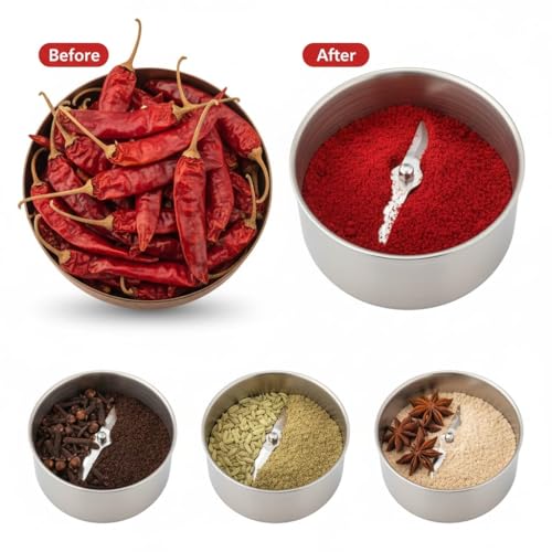 Image of Stainless Steel Portable Mini Electric Coffee & Spice Grinder | Masala & Dry Fruit Grinder | High Speed Multipurpose Powder Machine for Kitchen