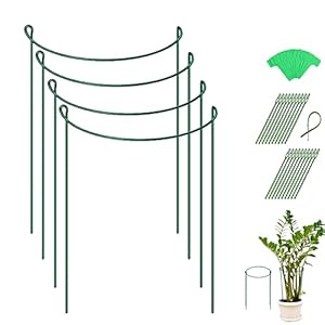 YEJAHY 4 stuks plantensteunen van metaal, tuinplantenstekers met 20 x plantenlabel en 20 stropdassen, plantenkooi, halfronde plantensteunring voor tomaten, hortensia’s, ranken
