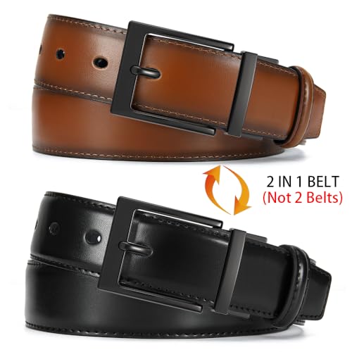 Image of DOOPAI Reversible Leather Belt for Men 1.25 inch - Dual Sided Dress and Casual Belt, Trim to Fit, 2 Styles in One Belt