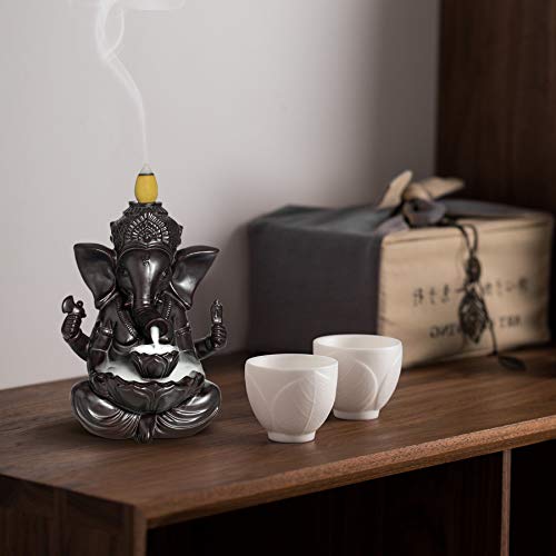 Comsaf Waterfall Backflow Incense Burner Ceramic, Handmade Censer Incense Cone Holder Fountain, Aromatherapy Elephant Ornament Home Decor Porcelain Yoga Meditation Relaxation Office Gift, Ganesha #TOP5