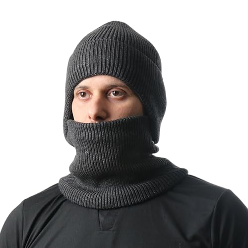 Warm Acrylic Fibre Skull Cap Neck Gaiter Set for Skiing Hiking Outdoor Activity Enthusiasts Men Winter Fashion Accessory Warm