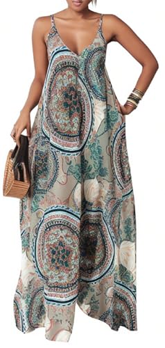 Women's Summer Loose Fit V-Neck Spaghetti Strap Jumpsuit Wide Leg Pants