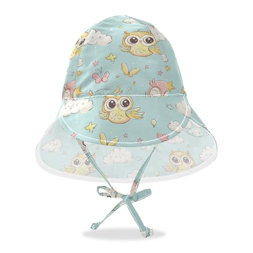 Cartoon Childish Cute Owl Cloud Blue Unisex Baby Sun Hat Baby Boys Beach Play Hats Toddler Girl UV Protection Adjustable Beach Essentials