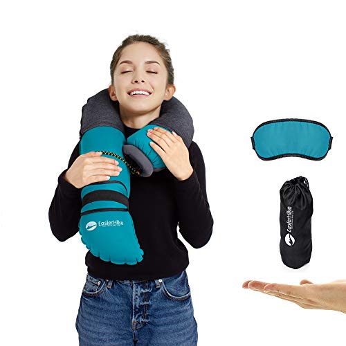 Ciaoed Almohada de Viaje Hinchable, multifunción, ergonómica, con Forma de U, tamaño Ajustable, para un sueño cómodo en el Tren de aviación, portátil, con máscaras de Ojos y Funda de Almohada