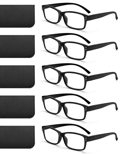 JOLISU Reading Glasses for Men - 5 Pack Classic Readers with Spring Hinge Black Frame, Blue Light Blocking Computer Glasses(1.5)